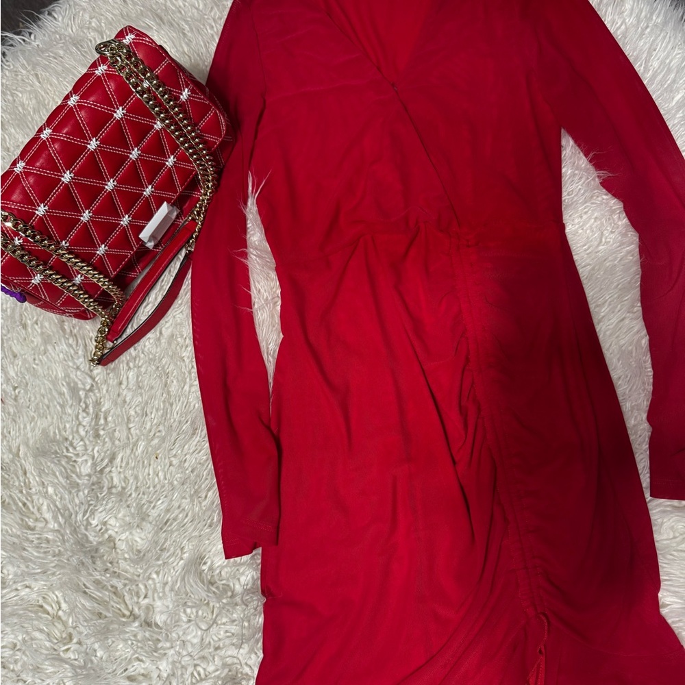 Red Dress with Quilted Handbag